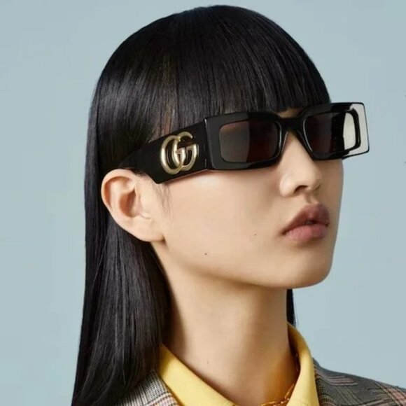 Gucci GG1425S 001 Sunglasses Black Grey Rectangle Unisex GG 1425S main image 6
